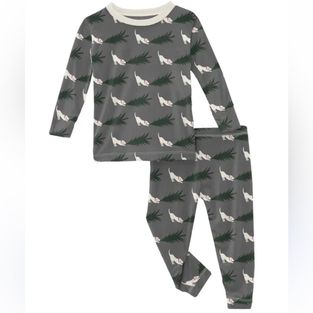 NWT Kickee Pewter Christmas Tree Drag Pajama Set